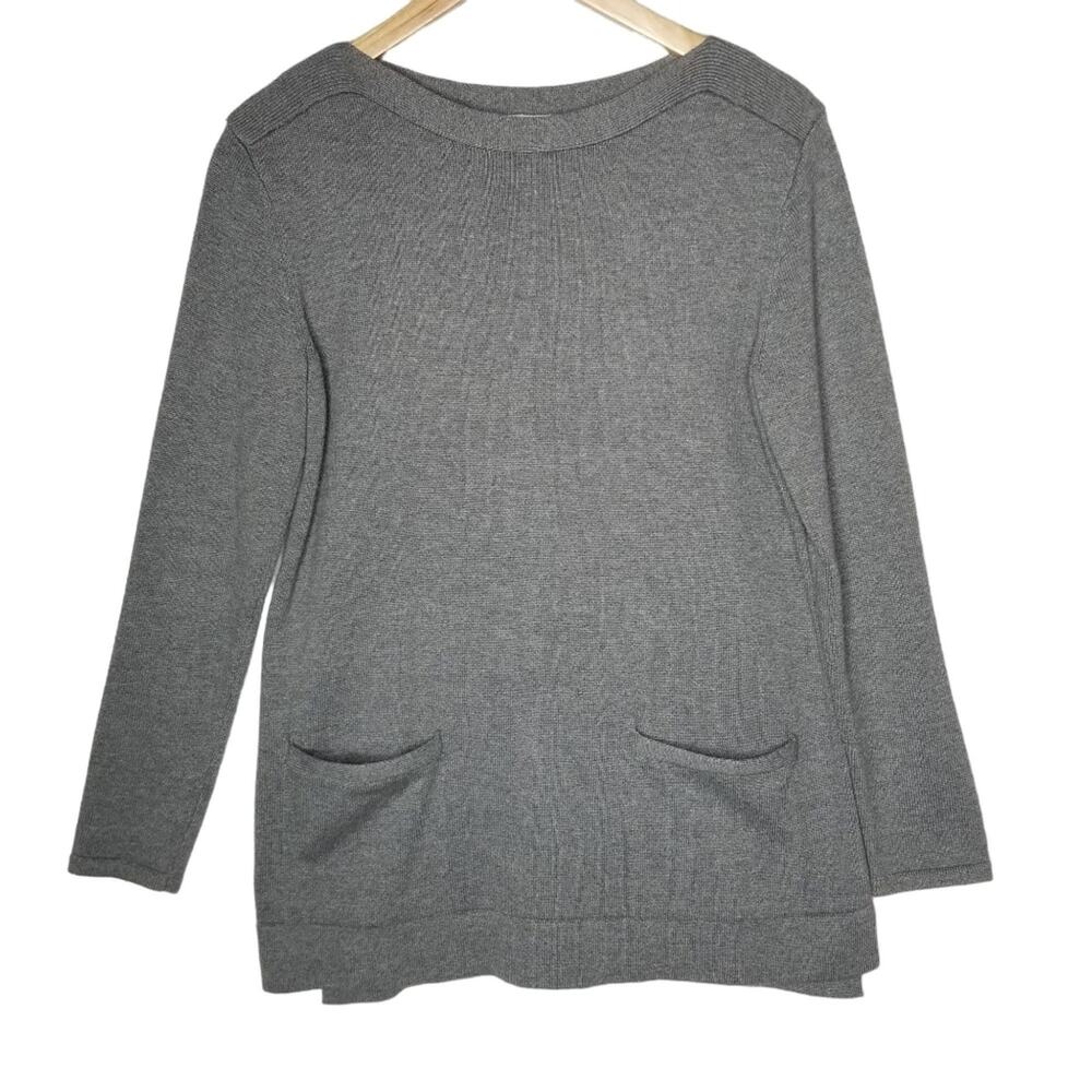 J. Jill Sweater Gray Long Sleeve Tunic with Pockets Size Small